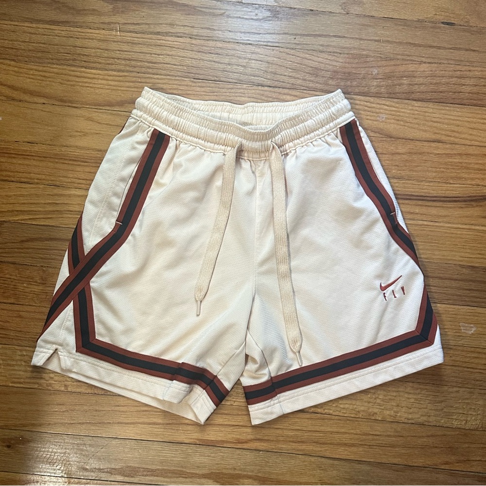 Nike Cream and Red Athletic Shorts with Elastic Waistband
